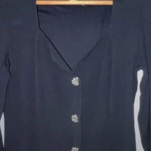 Vintage Ritmo di Perla Black Rhinestone Button Front Dress